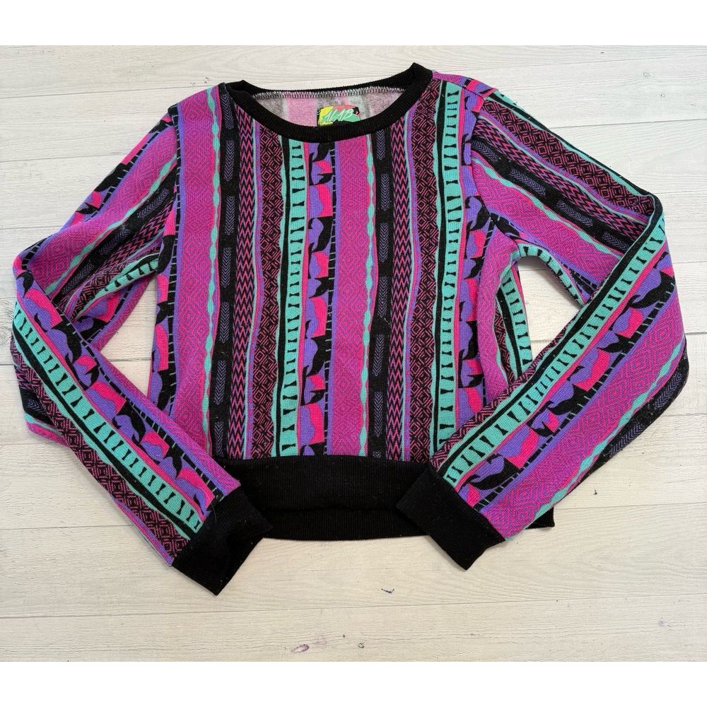 Alab Womens‎ Multicolor Long Sleeve Cropped Sweater medium